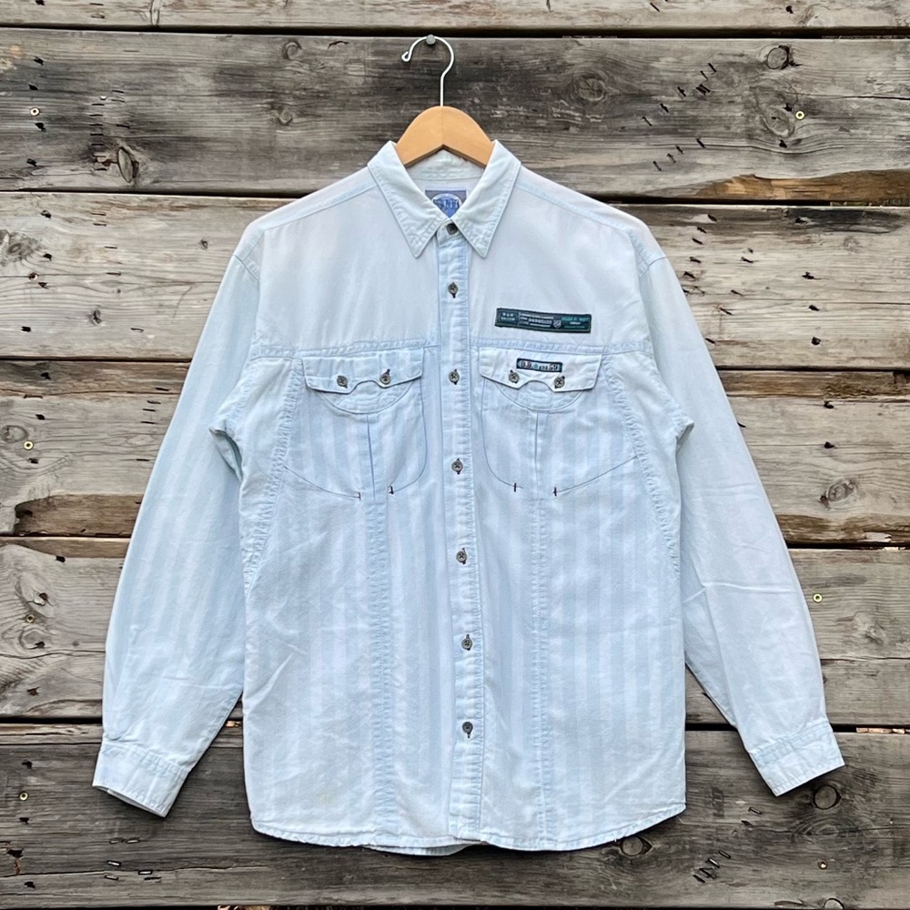 XL (20) Vintage Bugle Boy Light Wash Indigo Cotton Button Down Shirt Boys’
